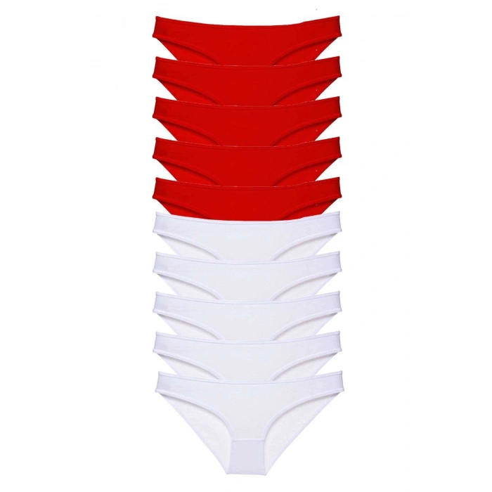 10 Adet Süper Eko Set Likralı Kadın Slip Külot Kırmızı Beyaz