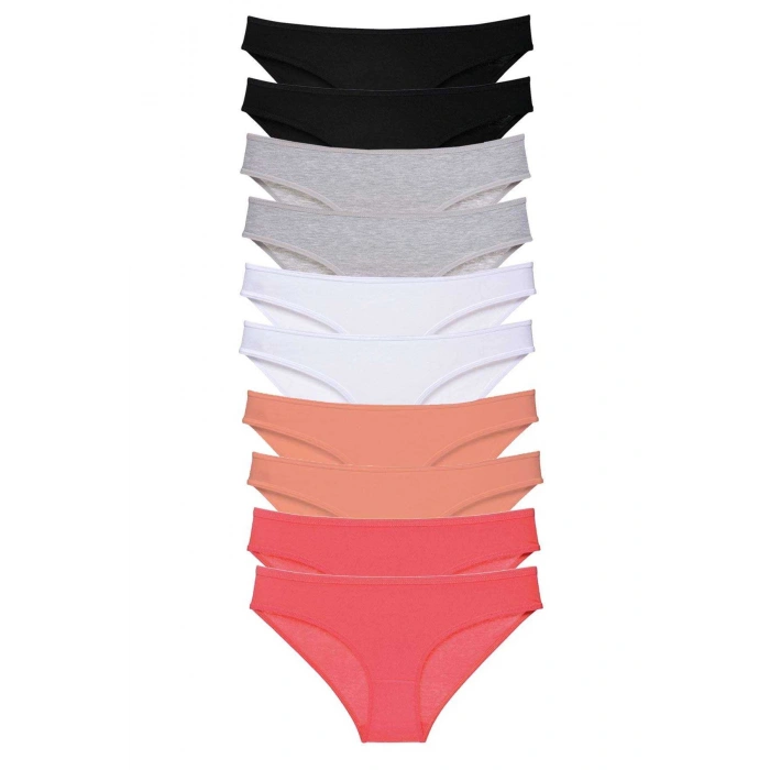 10 Adet Süper Eko Set Likralı Kadın Slip Külot Siyah Gri Beyaz Pudra Fuşya