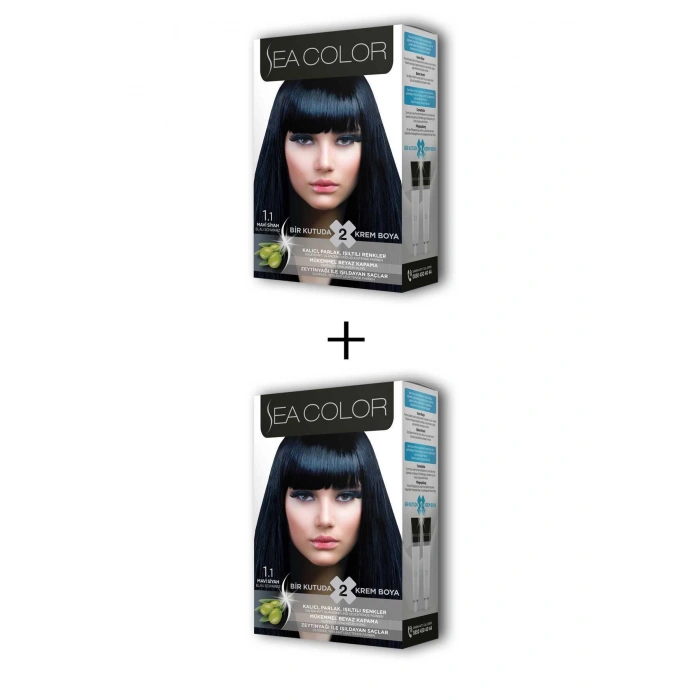 2x2 Tüp Krem Saç Boyası Seti Mavi Siyah No:1.1