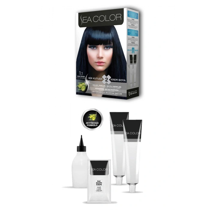 2x2 Tüp Krem Saç Boyası Seti Mavi Siyah No:1.1