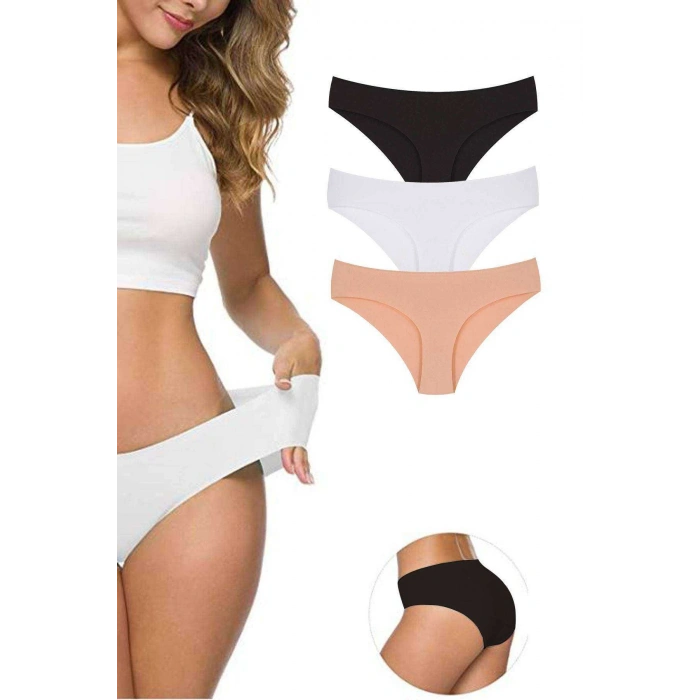 3 Adet Kadın Dikişsiz Lazer Kesim Esnek İz Yapmayan Külot S4
