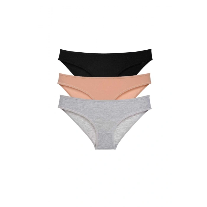 3 Adet Süper Eko Set Likralı Kadın Slip Külot Siyah Ten Gri