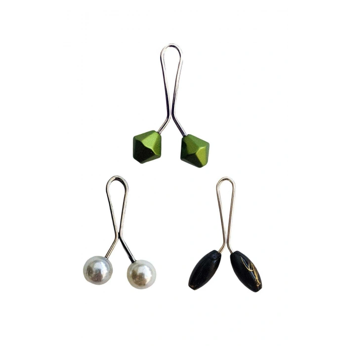 3 Adet Tesettür Eşarp Ve Şal Klipsi İnci Beyaz Siyah Yeşil