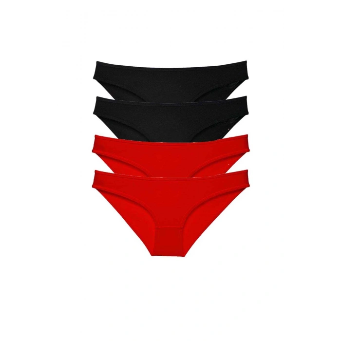 4 Adet Süper Eko Set Likralı Kadın Slip Külot Siyah Kırmızı