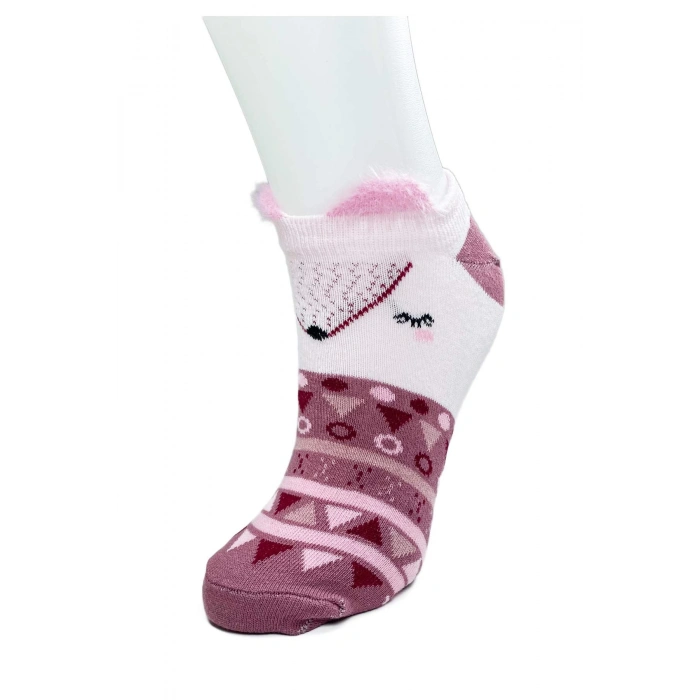 4 Çift Yumuşak Ponpon 3 Boyut Kulaklı Desenli Pamuklu Kadın Bilek Çorap