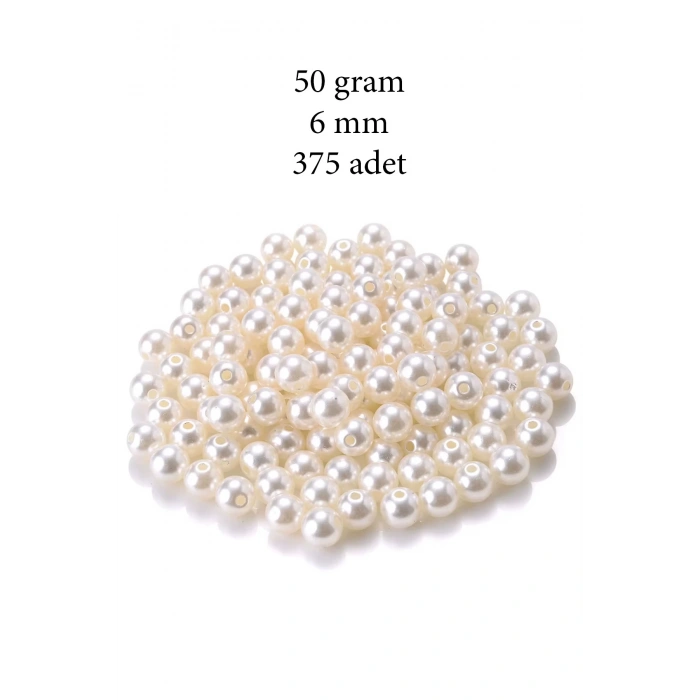 50 Gram 6mm Krem Renk Plastik İnci Boncuk Çanta Ve Takı Yapım Boncuğu (~375 Adet)