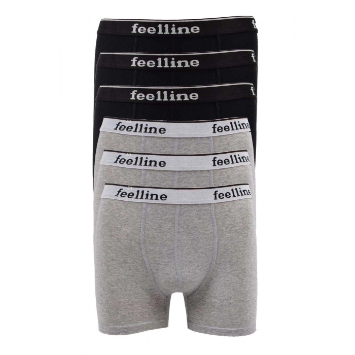 6 Adet Feelline Siyah Ve Gri Pamuklu Doğal Likralı Erkek Boxer
