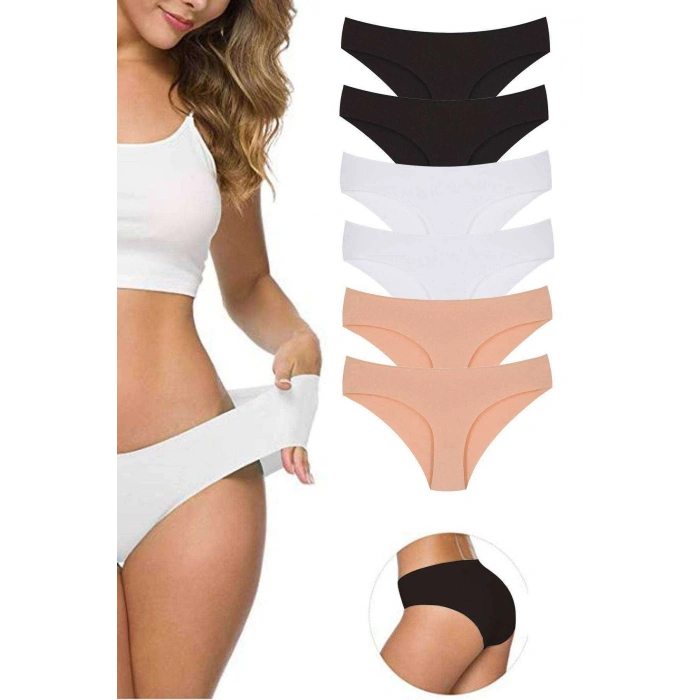 6 Adet Kadın Dikişsiz Lazer Kesim Esnek İz Yapmayan Külot S4