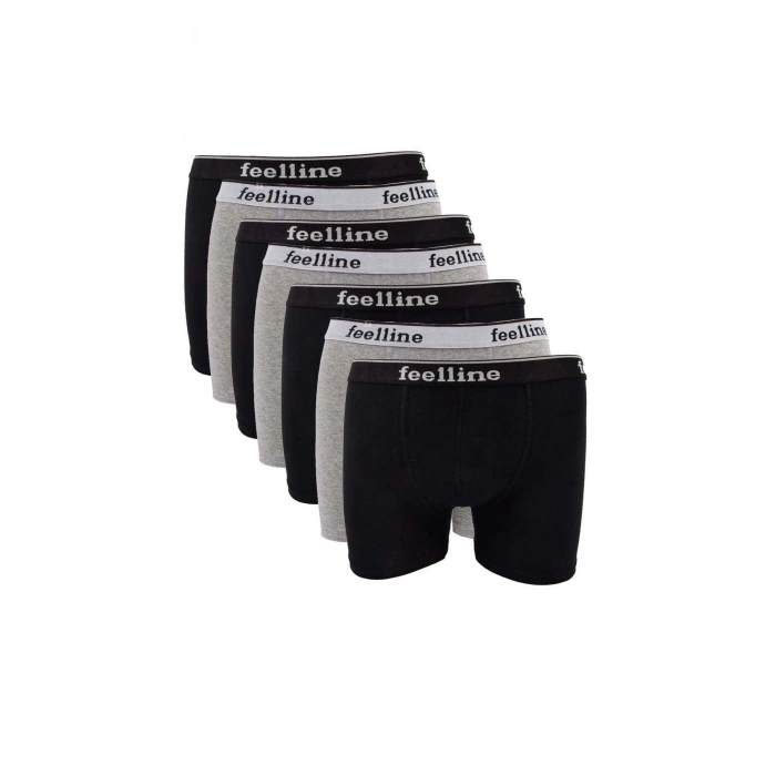 7 Adet Feelline Siyah Ve Gri Pamuklu Doğal Likralı Erkek Boxer