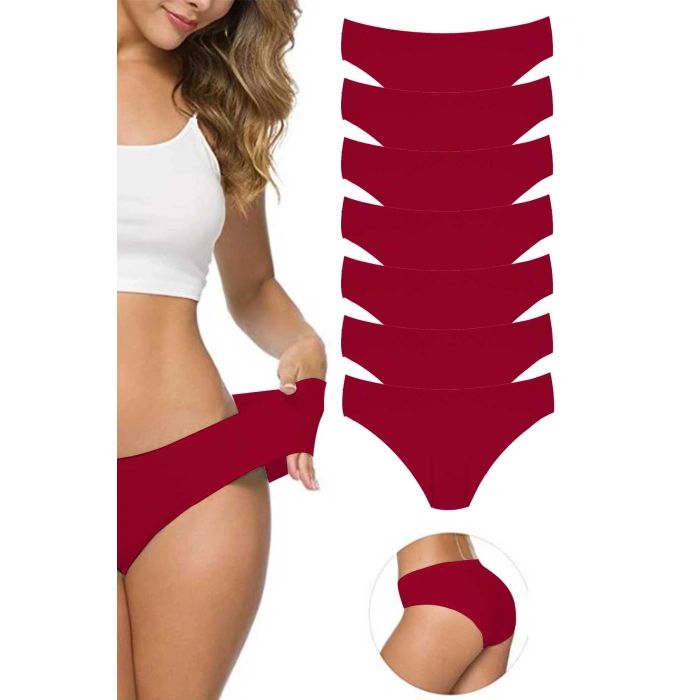 7 Adet Kadın Dikişsiz Lazer Kesim Esnek İz Yapmayan Külot Bordo