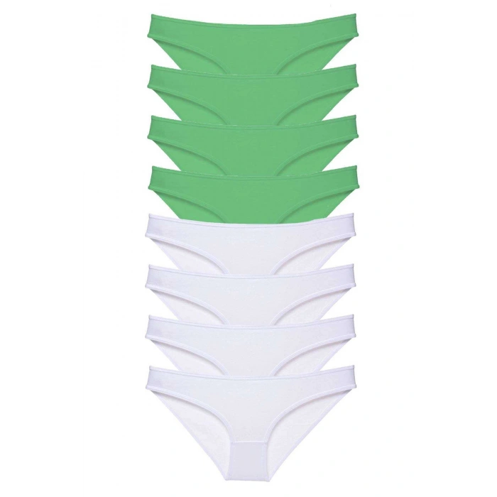 8 Adet Eko Set Likralı Kadın Slip Külot Yeşil Beyaz
