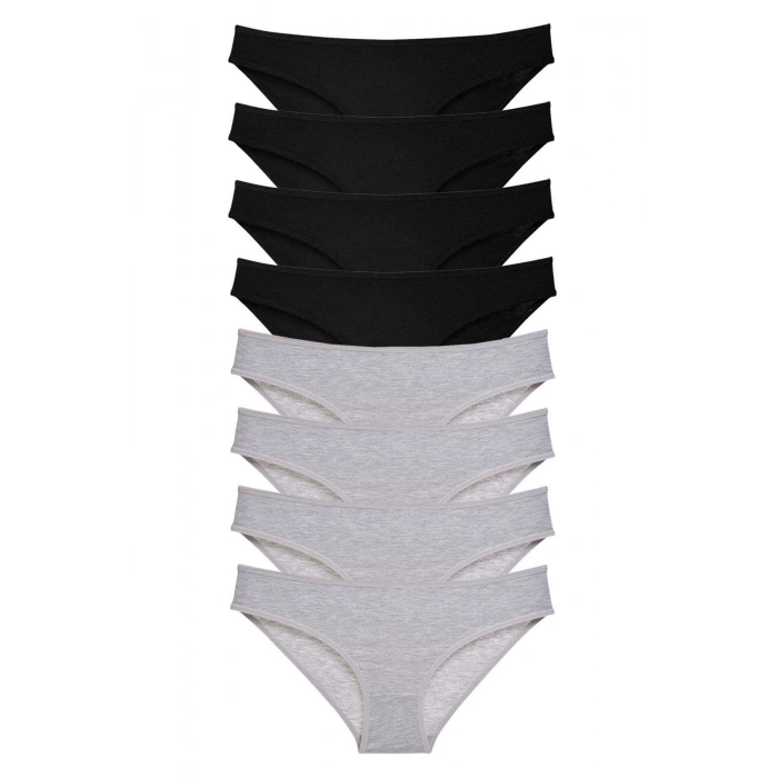 8 Adet Süper Eko Set Likralı Kadın Slip Külot Siyah Gri
