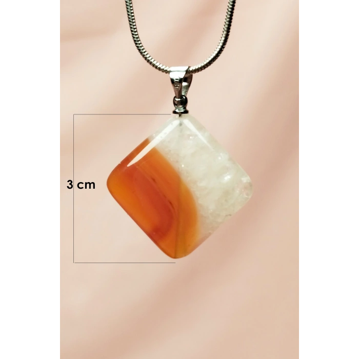 Akik Doğal Taşı Zincirli El Yapımı Kolye Uç: 3 Cm Zincir: 20 Cm Kutulu