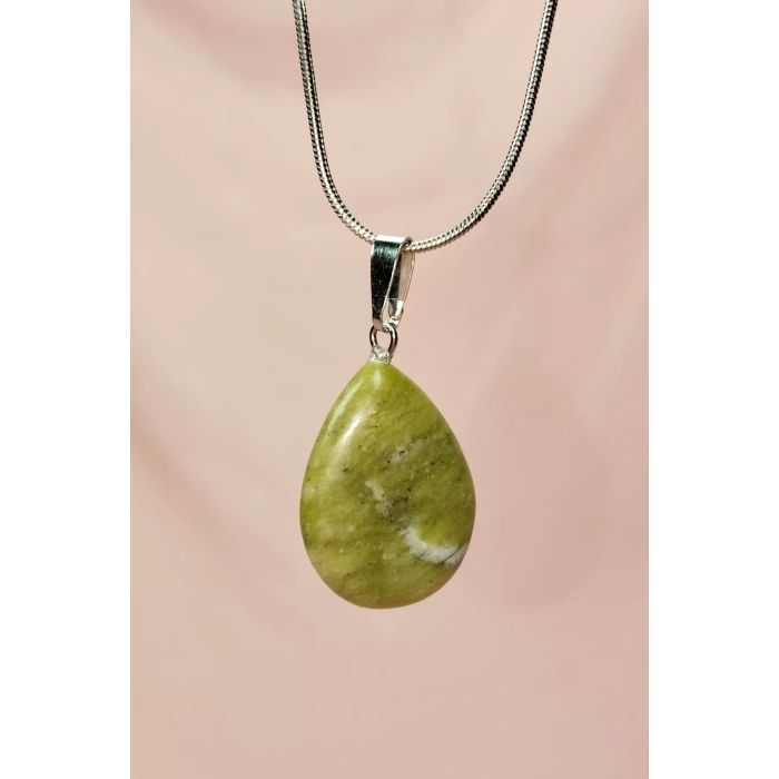 Akuamarin Doğal Taşı Zincirli El Yapımı Kolye Uç: 3 Cm Zincir: 20 Cm Kutulu