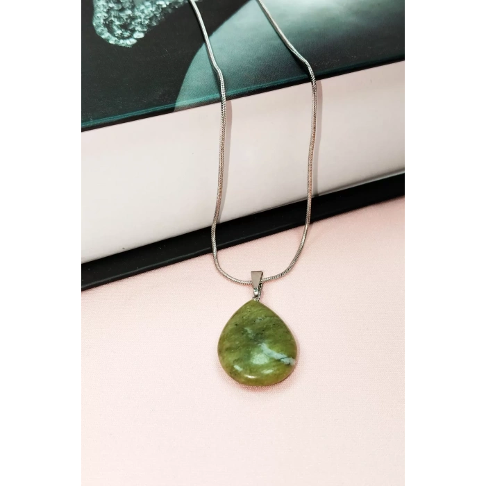 Akuamarin Doğal Taşı Zincirli El Yapımı Kolye Uç: 3 Cm Zincir: 20 Cm Kutulu