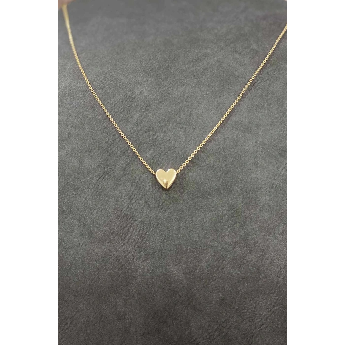 Altın Kaplama Minimal Kalp Tasarım İnce Zincirli Kolye 40 Cm
