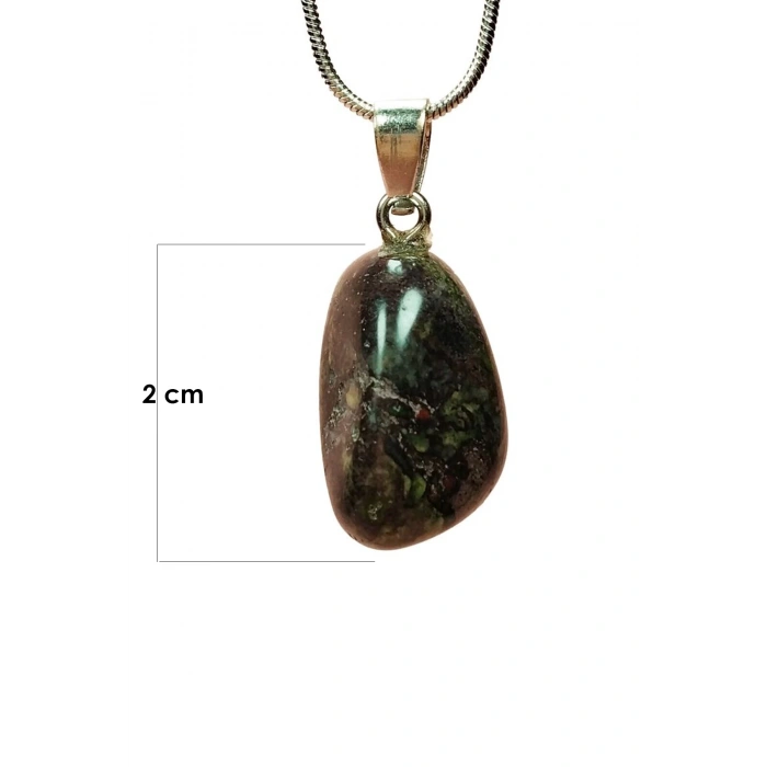 Anyolit Doğal Taşı Zincirli El Yapımı Kolye Uç: 2 Cm Zincir: 20 Cm Kutulu