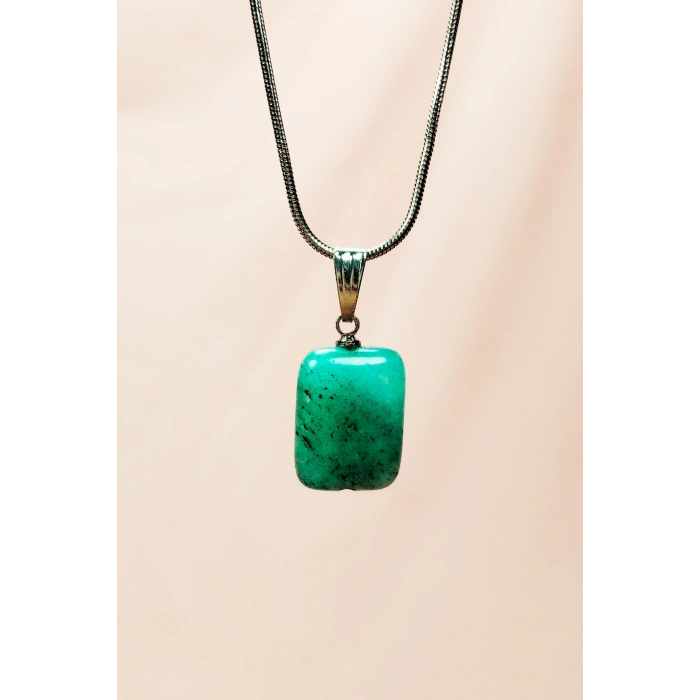 Apatit Doğal Taşı Zincirli El Yapımı Kolye Uç: 2 Cm Zincir: 20 Cm Kutulu