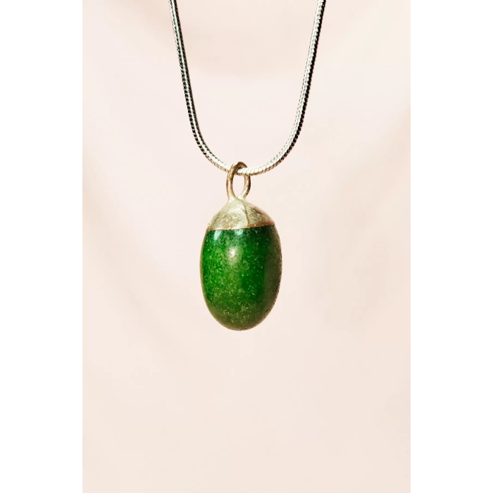 Aventurin Doğal Taşı Zincirli El Yapımı Kolye Uç: 2 Cm Zincir: 20 Cm Kutulu