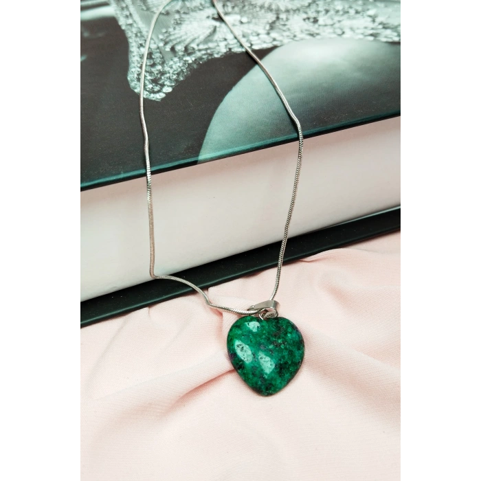 Azurit Doğal Taşı Zincirli El Yapımı Kolye Uç: 2 Cm Zincir: 20 Cm Kutulu