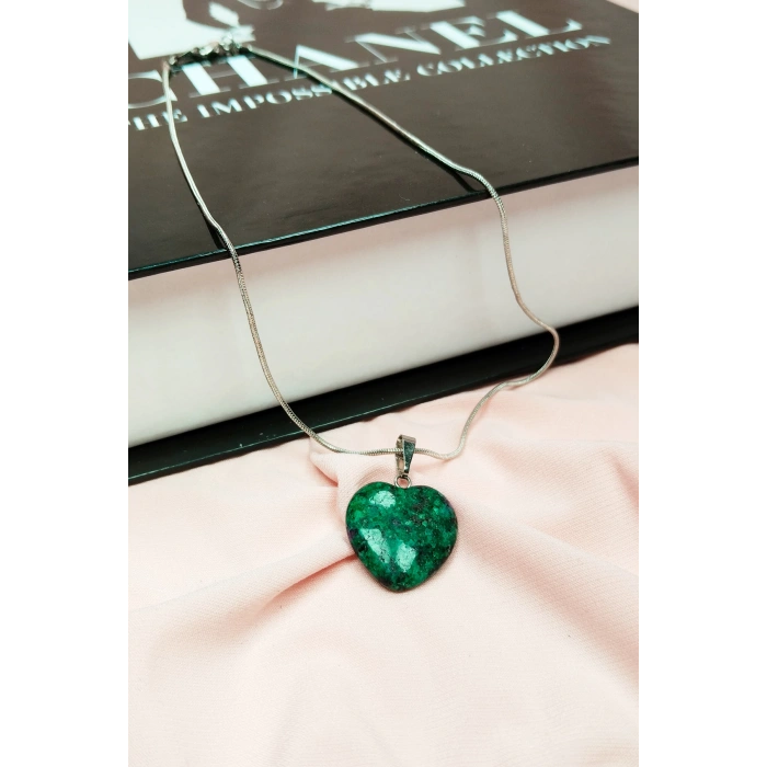 Azurit Doğal Taşı Zincirli El Yapımı Kolye Uç: 2 Cm Zincir: 20 Cm Kutulu