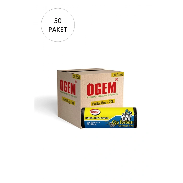 Battal Boy Çöp Torbası 75 X 90 Cm 10 Lu Rulo X 50 Paket = 500 Adet (siyah)