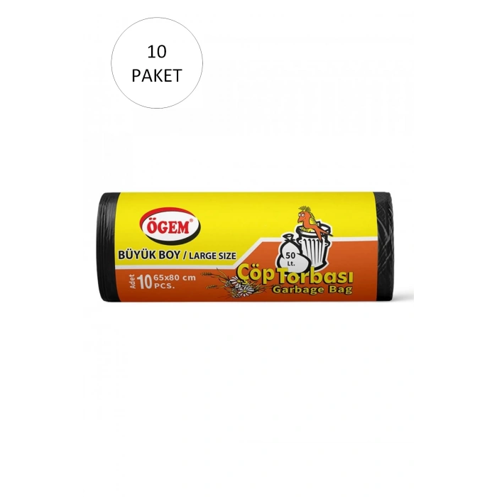 Büyük Boy Çöp Torbası 65 X 80 Cm 10 Lu Rulo X 10 Paket = 100 Adet (siyah)