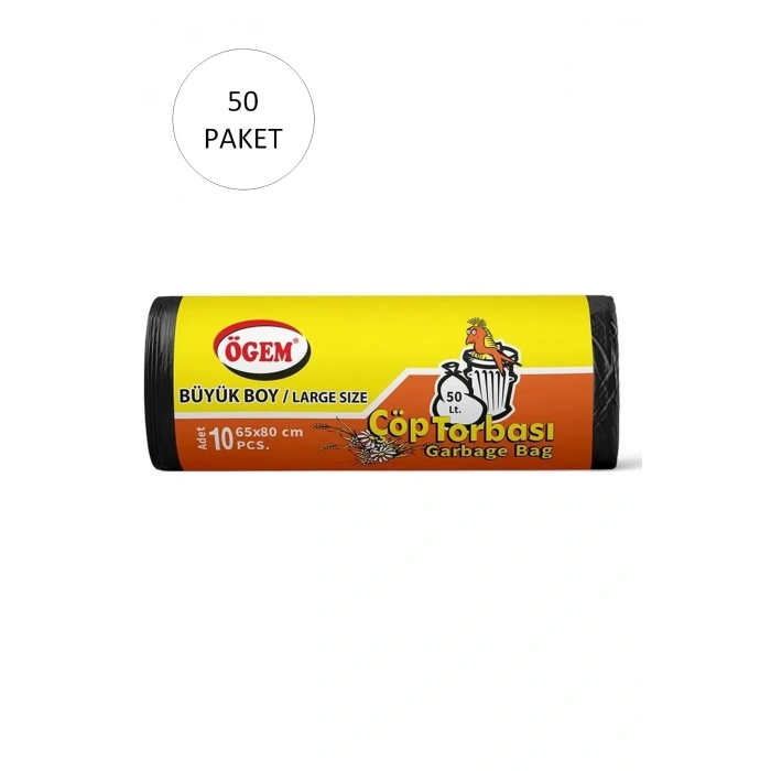 Büyük Boy Çöp Torbası 65 X 80 Cm 10 Lu Rulo X 50 Paket = 500 Adet (siyah)
