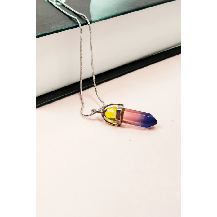 Çakra Doğal Taşı Zincirli El Yapımı Tasarımlı Kolye Uç: 3,5 Cm Zincir: 20 Cm Kutulu