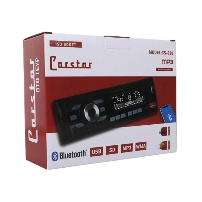 Carstar CS-930 Çift USB/SD/FM/AUX/Bluetooth Kumandalı Oto Teyp 4X60 Watt