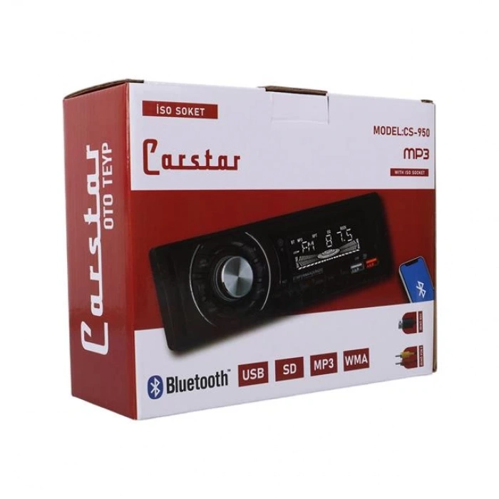 Carstar CS-950 Çift USB/SD/FM/AUX/Bluetooth Kumandalı Oto Teyp 4X60 Watt