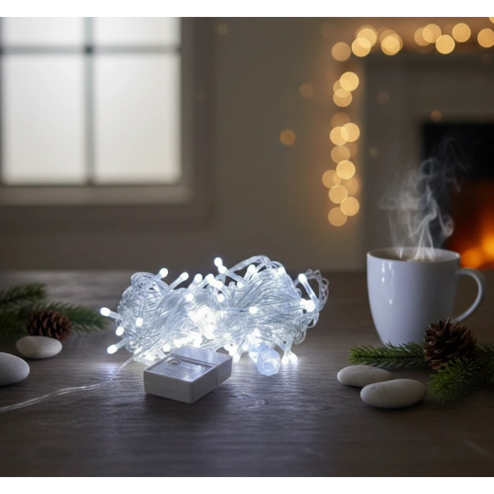 Damla Uçlu Beyaz Işık Şeffaf Kablo 10m 100 Led