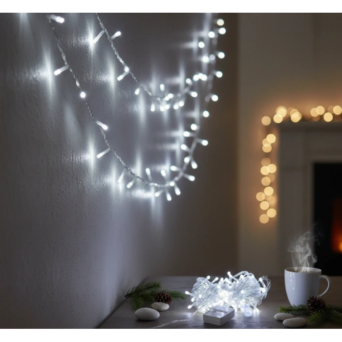 Damla Uçlu Beyaz Işık Şeffaf Kablo 10m 100 Led
