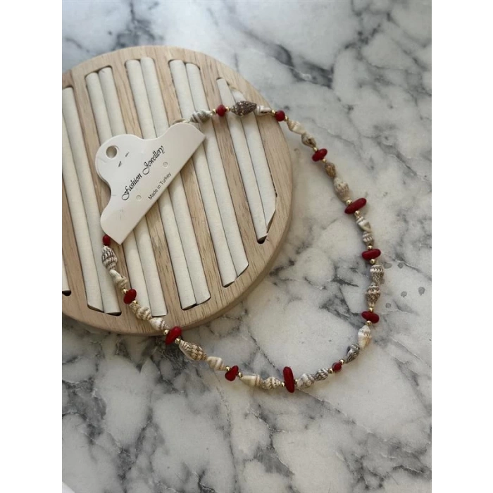 Deniz Kabuğu Kolye - Kırmızı