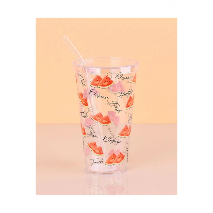 Desenli Plastik Pipetli Bardak 16 Cm 1 Adet Royaleks-enf-040