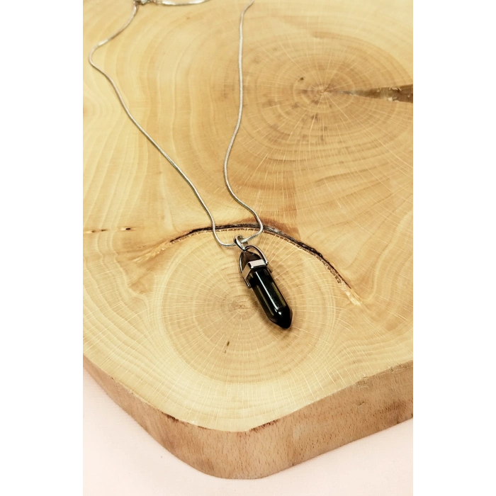 Dumanlı Kuvars Doğal Taşı Zincirli El Yapımı Kolye Uç: 3 Cm Zincir: 20 Cm Kutulu