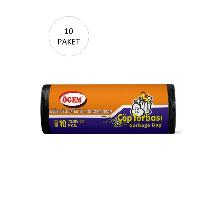 Endüstriyel Battal Boy Çöp Torbası 72 X 95 Cm 10 Lu Rulo X 10 Paket = 100 Adet (siyah)