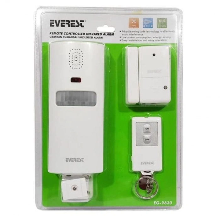 Everest EG-9830 PIR Kızılötesi Hareket Sensörlü Güvenlik Alarmı Uzaktan Kumandalı