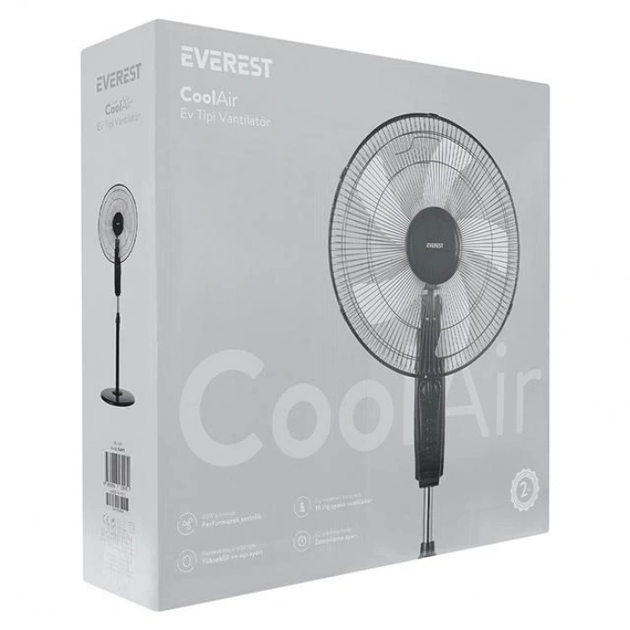 Everest FAN11 Cool Air 16 45 Watt 5 Pervaneli 3 Kademe 1200RPM Zaman Ayarlı Vantilatör Siyah