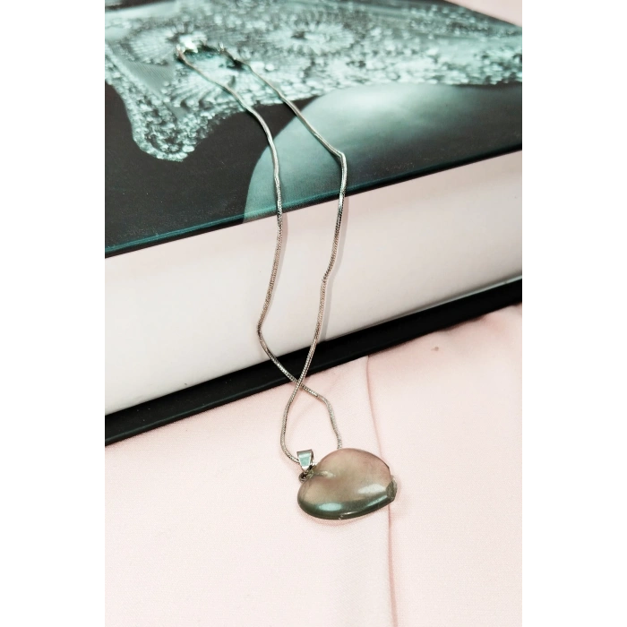 Florit Doğal Taşı Zincirli El Yapımı Kolye Uç: 2 Cm Zincir: 20 Cm Kutulu