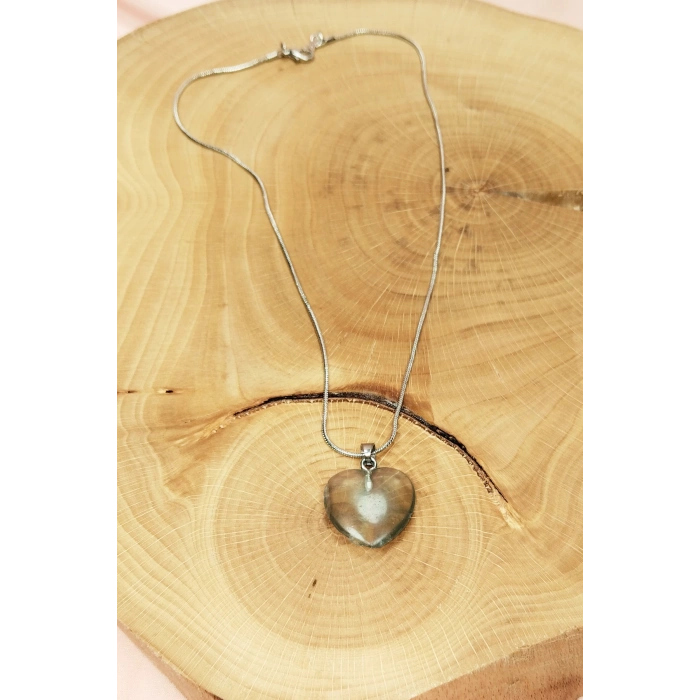 Florit Doğal Taşı Zincirli El Yapımı Kolye Uç: 2 Cm Zincir: 20 Cm Kutulu