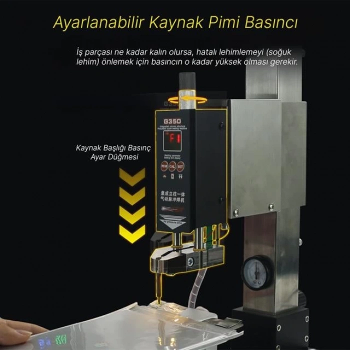 Glitter G350 Pnömatik Profesyonel Otomatik Pil Puntalama Kaynak Makinesi Kaynak Başlığı ve Kontrol Ünitesi