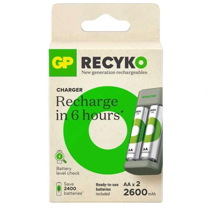 Gp Recyko E221 2*2600 mAh R6 AA Pilli Şarj Cihazı (GP-E221/270AHCER21-2GTLB2)