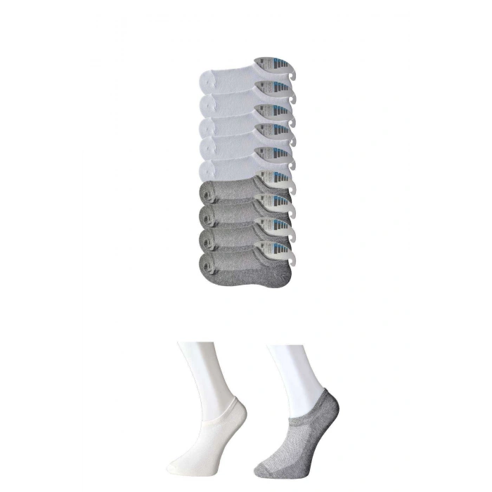 Gri Ve Beyaz Erkek Görünmez Çorap 9 Çift