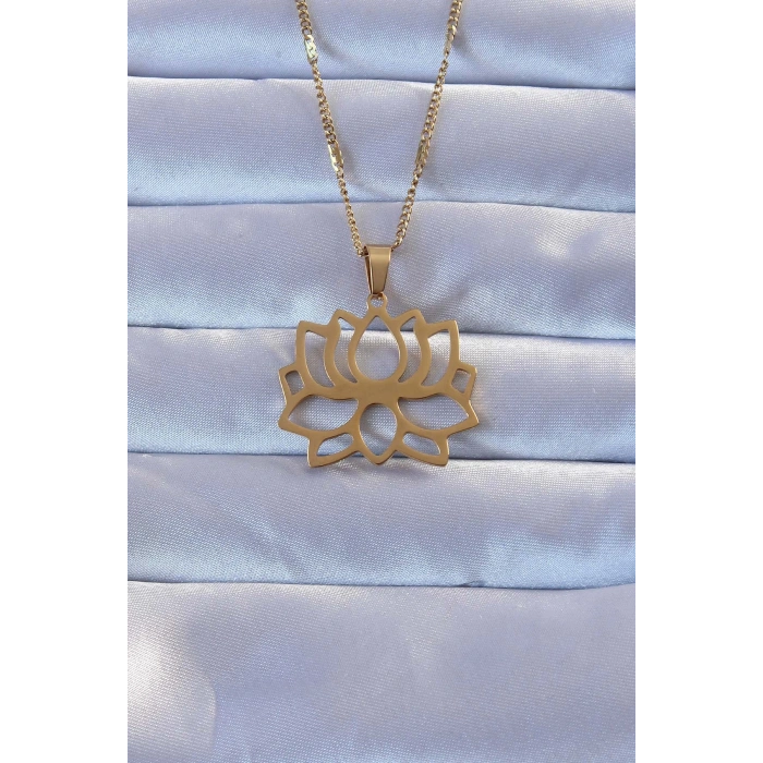 HarmonyAura 316L Altın Renk Lotus Kolye