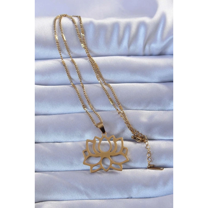 HarmonyAura 316L Altın Renk Lotus Kolye