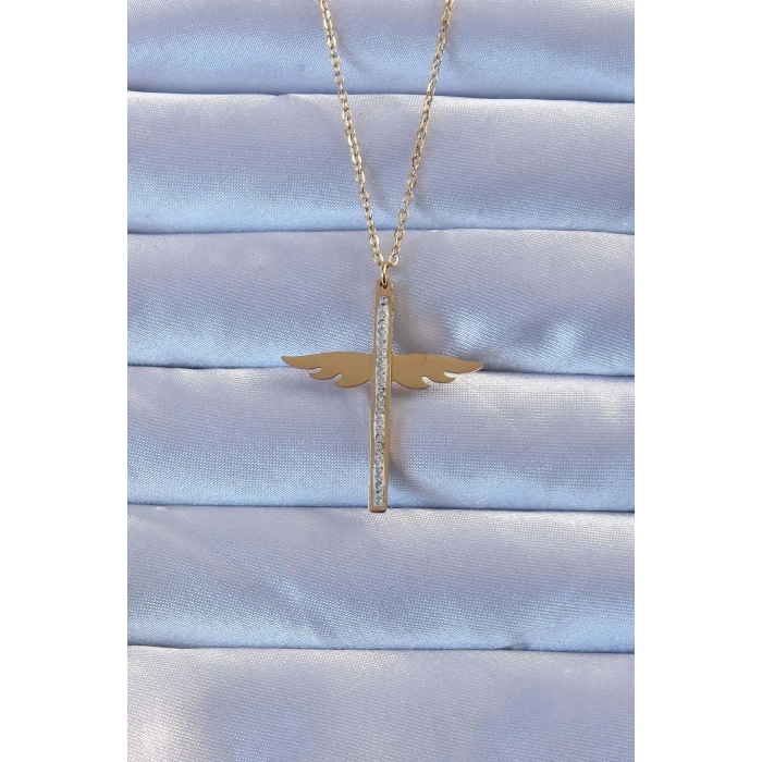 HarmonyAura 316L Çelik Altın Renk Zirkon Taşlı Mikail Kolye