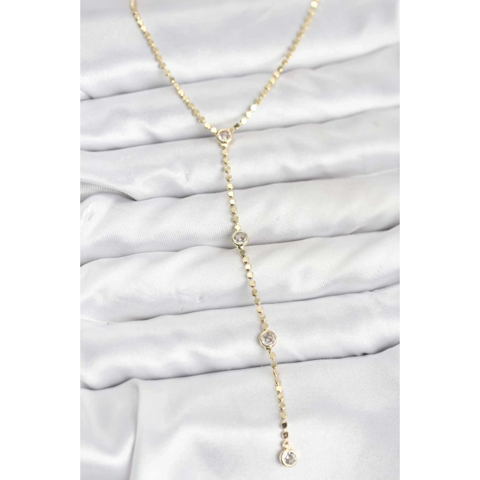 HarmonyAura 316L Çelik Gold Renk Ezme Zincir Model Y Kadın Kolye