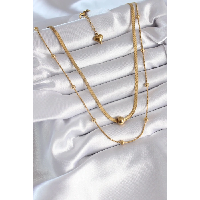 HarmonyAura 316L Çelik Gold Renk İtalyan Zincir Model Topçuk Detay Kadın Kolye