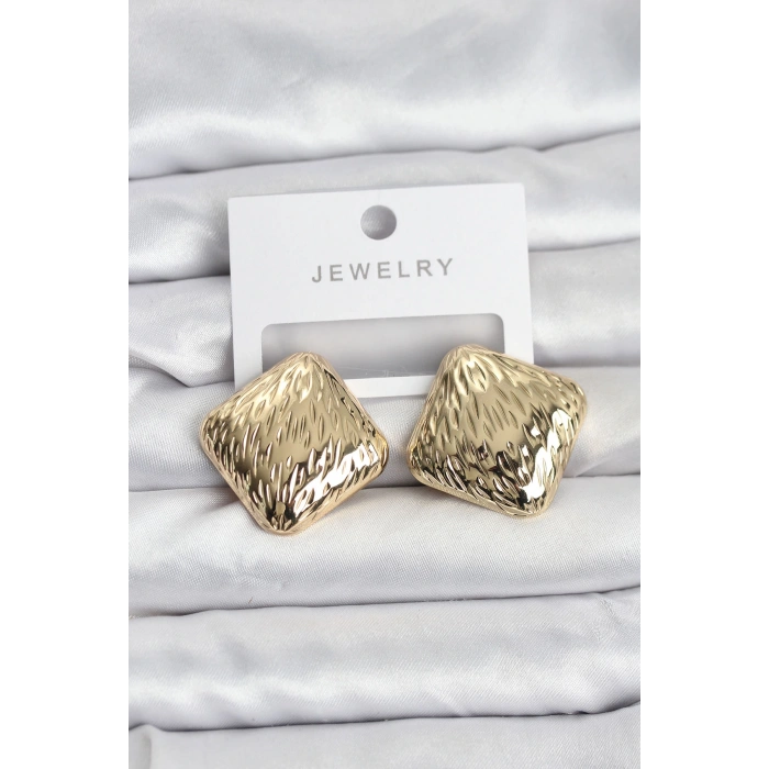 HarmonyAura 316L Çelik Gold Renk Kare Vintage Kadın Küpe